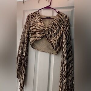 Nasty Gal Brown and Cream Patterned Top